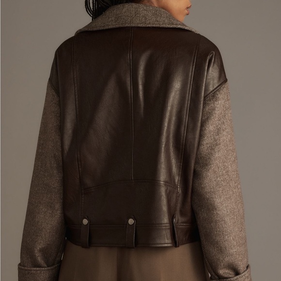 By Anthropologie Vegan Leather Twill Mixed Media Cocoon Moto Jacket S - Picture 3 of 12